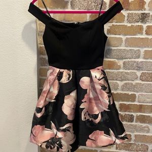 Black dress with pink flower print